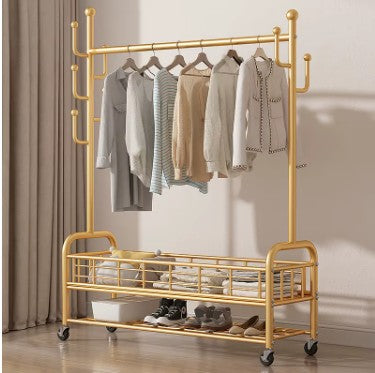 Krishyam® Exquisite Clothes Rail Rack Clothes Rail, 4 in 1 Coat Rack on Brake Wheels, Multifunction Garment Rack with Cactus Hooks and Double Tier Storage Shelf