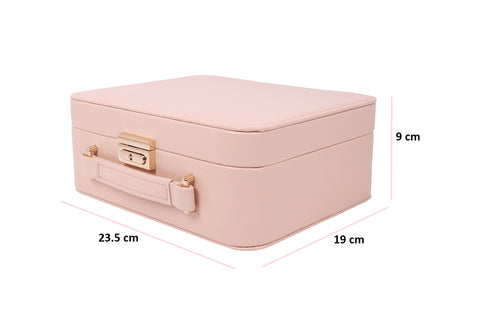 BUCKETLIST® PU Leather Jewellery Organizer Box with Mirror & Necklace Hooks | Large Multi-Compartment Jewelry Storage Case with Removable Tray & Mini Travel Box (Luxury Jewelry Box with Mirror (Black, Pink, Red, White, Cramel)