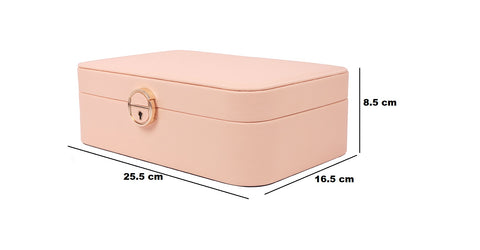 KRISHYAM® Luxury Lockable Jewelry Organizer Box – Portable PU Leather Organizer with Removable Tray for Rings, Earrings, Necklaces, and Bracelets (Black, Grey, White, Pink)