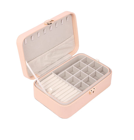 KRISHYAM® Luxury Lockable Jewelry Organizer Box – Portable PU Leather Organizer with Removable Tray for Rings, Earrings, Necklaces, and Bracelets (Black, Grey, White, Pink)