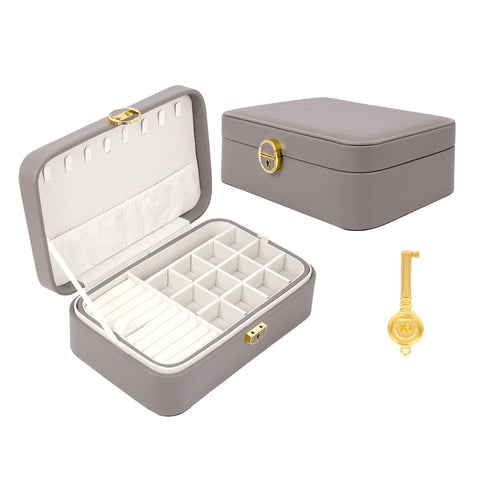 KRISHYAM® Luxury Lockable Jewelry Organizer Box – Portable PU Leather Organizer with Removable Tray for Rings, Earrings, Necklaces, and Bracelets (Black, Grey, White, Pink)