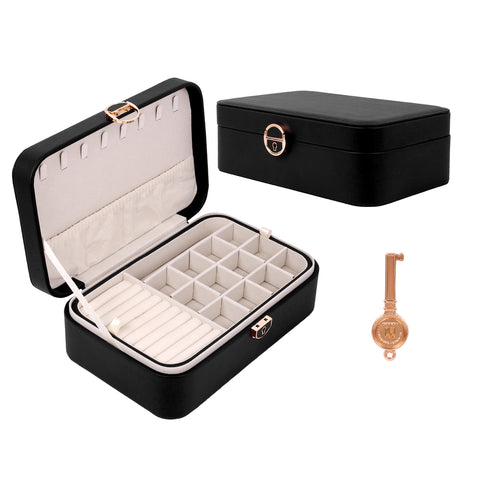 KRISHYAM® Luxury Lockable Jewelry Organizer Box – Portable PU Leather Organizer with Removable Tray for Rings, Earrings, Necklaces, and Bracelets (Black, Grey, White, Pink)