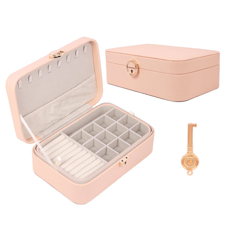 KRISHYAM® Luxury Lockable Jewelry Organizer Box – Portable PU Leather Organizer with Removable Tray for Rings, Earrings, Necklaces, and Bracelets (Black, Grey, White, Pink)