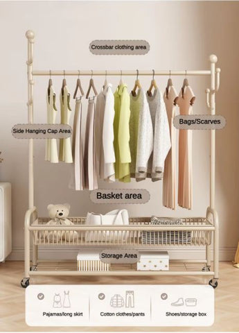 Krishyam® Exquisite Clothes Rail Rack Clothes Rail, 4 in 1 Coat Rack on Brake Wheels, Multifunction Garment Rack with Cactus Hooks and Double Tier Storage Shelf