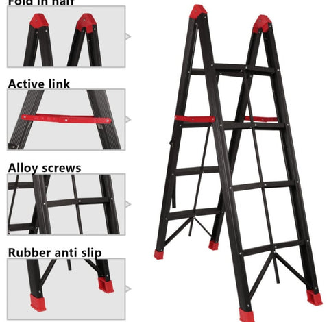 KRISHYAM® Premium Foldable Multipurpose Step Ladder for Home & Office | Heavy-Duty Aluminium Alloy Folding with Anti-Slip Steps & Safety Lock