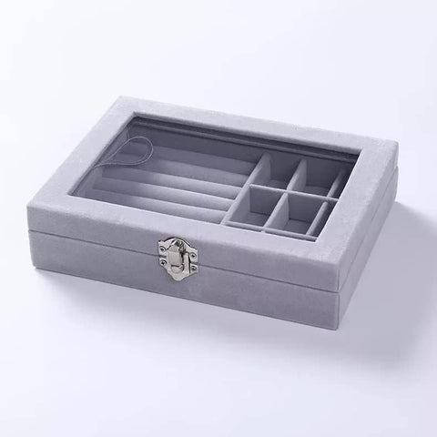 KriShyam® Jewelry Boxes with Glass Lids, 9 Grids Jewelry Storage Organizer Jewelry Box Women Travel Jewelry Box, Necklace Earrings Ring Jewelry Box, Clear Jewelry Storage Box