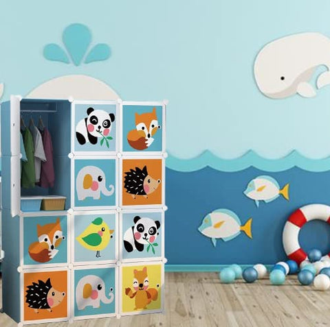 KriShyam ® 12 Door Plastic Sheet Wardrobe Storage Rack Closest Organizer for Clothes Kids Living Room Bedroom Small Accessories/bookcase/toys