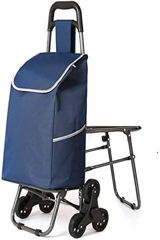 KRISHYAM Folding Shopping Trolley with Seat Shopping Cart Grocery Cart with Seat Cloth Bag and 6 Wheel Utility Shopping Cart for Easy Storage (Blue