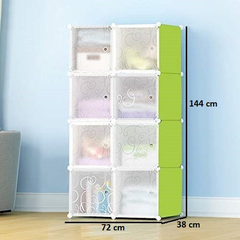KriShyam ® 8 Door Plastic Sheet Wardrobe Storage Rack Closest Organizer for Clothes Kids Living Room Bedroom Small Accessories/bookcase/toys