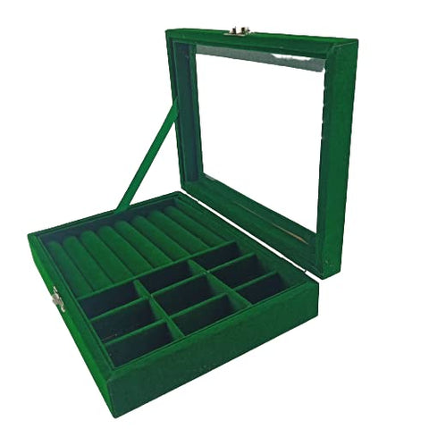 KriShyam® Jewelry Boxes with Glass Lids, 9 Grids Jewelry Storage Organizer Jewelry Box Women Travel Jewelry Box, Necklace Earrings Ring Jewelry Box, Clear Jewelry Storage Box