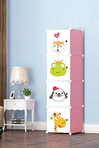 KriShyam® Portable Closet Wardrobe Cube Wardrobe for Hanging Clothes, Modular Cabinet for Space Saving, Ideal Storage Organizer Cube for Books, Toys, Towels (4 Box Pink, Green, Blue, Tower)