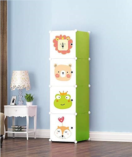 KriShyam® Portable Closet Wardrobe Cube Wardrobe for Hanging Clothes, Modular Cabinet for Space Saving, Ideal Storage Organizer Cube for Books, Toys, Towels (4 Box Pink, Green, Blue, Tower)