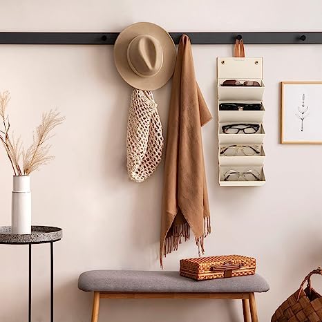 KRISHYAM® Sunglasses Case, Sunglasses Organizer Case with 5 Slot Compartments Glasses Hanging Organizer Storage Box Travel Portable Sunglasses Storage Case for Men&Women