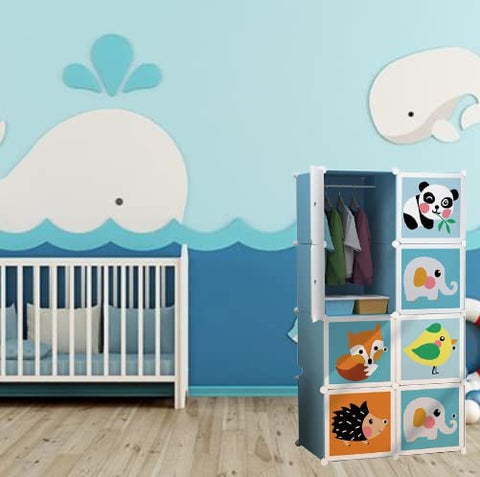 KriShyam ® 12 Door Plastic Sheet Wardrobe Storage Rack Closest Organizer for Clothes Kids Living Room Bedroom Small Accessories/bookcase/toys