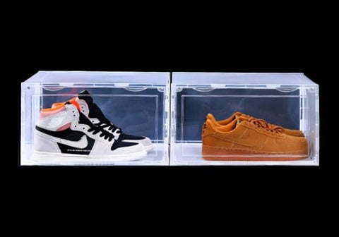 KRISHYAM® Shoe Box Storage Display Box Plastic Foldable Stackable Plastic Shoe Box, As Shoe Box Storage Containers and Shoe Organizer Containers with Lids for Women/Men(WHITE) (Pack of 2)