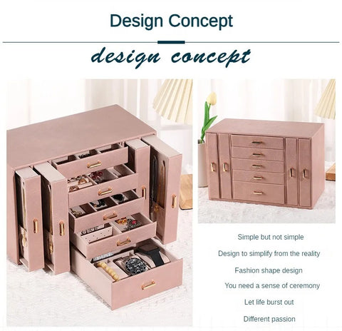 KRISHYAM® Large Jewelry Box for Women Jewelry Organizer Case with 9 Drawers for Necklaces Earrings Rings Gift Jewelry Storage Space Saving (grey, Pink, Red, White)