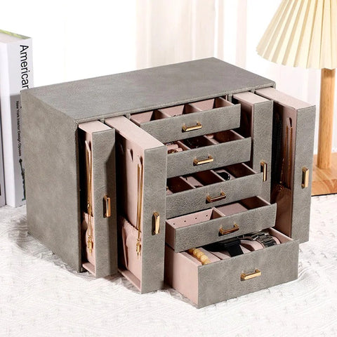 KRISHYAM® Large Jewelry Box for Women Jewelry Organizer Case with 9 Drawers for Necklaces Earrings Rings Gift Jewelry Storage Space Saving (grey, Pink, Red, White)