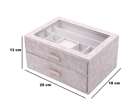 BucketList® Premium PU Leather Jewellery Organizer Box with Glass Lid | 2 Pull-Out Drawers Multi-Compartment Storage for Rings, Earrings, Necklaces & Bracelets (2-Layer Jewelry Box (Black, Pink, Red, White)