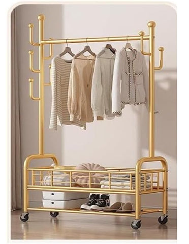 Krishyam® Exquisite Clothes Rail Rack Clothes Rail, 4 in 1 Coat Rack on Brake Wheels, Multifunction Garment Rack with Cactus Hooks and Double Tier Storage Shelf