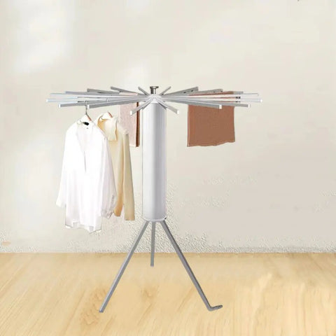 KRISHYAM® Premium Foldable Clothes Drying Rack with Wheels | 360° Rotating Telescopic Hanger Stand for Indoor & Outdoor Use (16 Stick-White & Silver with Wheel)