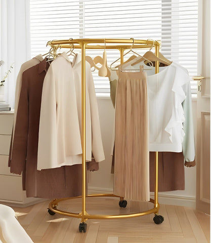 KriShyam® Round Garment Rack with Wheels – Freestanding Metal Clothing Rack, Multi-Purpose Floor-Standing Clothes Organizer for Retail & Home