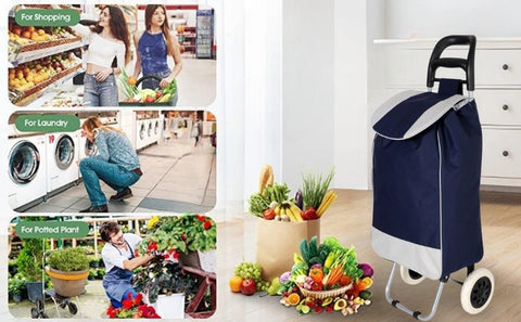 KriShyam® Folding Essential Shopping Trolley-Luggage-Bag-with-2 wheels (Navy Blue & Black )