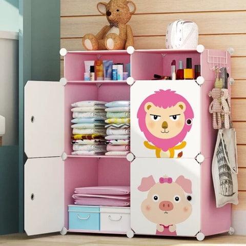 KriShyam® Portable Closet Wardrobe Cube Wardrobe for Hanging Clothes, Modular Cabinet for Space Saving, Ideal Storage Organizer Cube for Books, Toys, Towels (4 Box Pink, Green, Blue, Tower)
