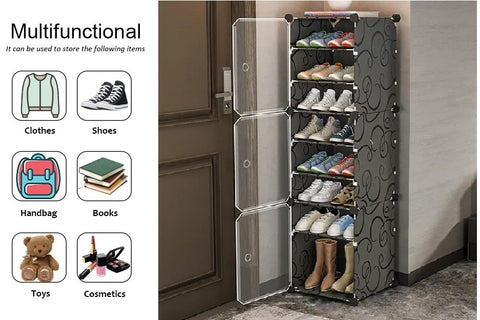 Krishyam® Portable Shoe Rack Organizer, Plastic Cube Storage 18 Pair Tower 9 Steps Plastic Shoe Rack (9 Shelves, DIY(Do-It-Yourself))