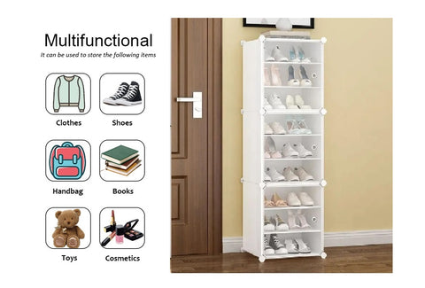 Krishyam® Portable Shoe Rack Organizer, Plastic Cube Storage 18 Pair Tower 9 Steps Plastic Shoe Rack (9 Shelves, DIY(Do-It-Yourself))