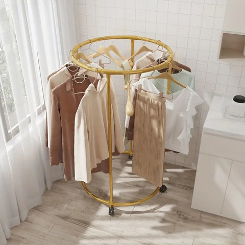 KriShyam® Round Garment Rack with Wheels – Freestanding Metal Clothing Rack, Multi-Purpose Floor-Standing Clothes Organizer for Retail & Home