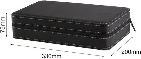 KriShyam® 12-Slot Watch Box,Watch Cases for Men,Watch Holder with Removable Watch Pillow,Portable Zip Watch Travel Case,Black Synthetic Leather,Flannel Grey Lining
