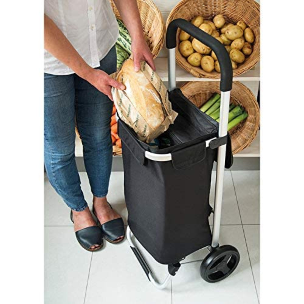 KriShyam® Folding Shopping Trolley Grocery Cart with Removable Waterproof Canvas Bag and Super Wheels Loading Portable Utility Cart (Black) Black