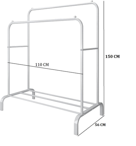 KriShyam®  Double Pole Hanger Garment Rack Freestanding Hanger Double Rods Multi-Functional Bedroom Clothing Rack (Hanger) White