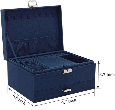KRISHYAM® 3-Layer Velvet Jewelry Storage Box with Lock – Multi-Compartment Organizer Case for Rings, Earrings, Bracelets, Necklaces & Watches (Blue)