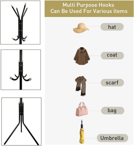 KriShyam® Coat Rack with 12 Hooks, 5.6ft Metal coat rack freestanding,Cloth stand Coat Tree Hats Hanger Holder for Purse, Scarf Rack, Jacket, Umbrella Tree Stand