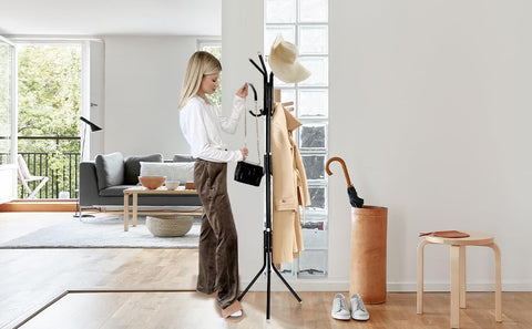 KriShyam® Coat Rack with 12 Hooks, 5.6ft Metal coat rack freestanding,Cloth stand Coat Tree Hats Hanger Holder for Purse, Scarf Rack, Jacket, Umbrella Tree Stand