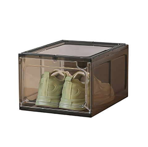 KRISHYAM® Drop Front Shoe Box with Clear Door,1 pack Plastic Shoe Boxes Stackable,Thicken & Sturdy Organizer Containers For Sneakers,Fit up to US Size 12(13.5”x 10.5”x 7.4”) (Set of 1, Black,White