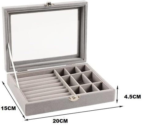 KriShyam® Jewelry Boxes with Glass Lids, 9 Grids Jewelry Storage Organizer Jewelry Box Women Travel Jewelry Box, Necklace Earrings Ring Jewelry Box, Clear Jewelry Storage Box
