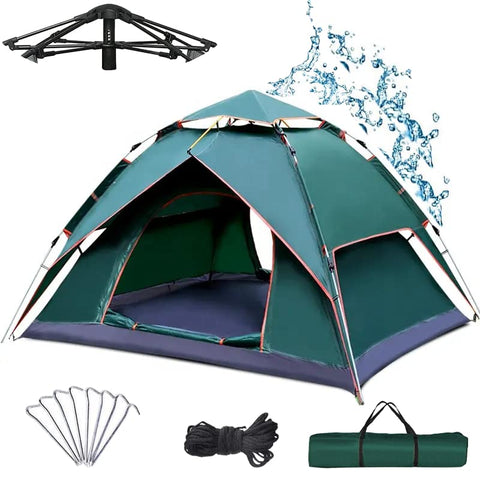 KRISHYAM® Automatic Camping Tent for 3-4 Person, Double Door Waterproof 3000mm Dome Tent with Anti-UV Protection, 210D Oxford Fabric, Portable Wind-Resistant Family Tent for Camping, Hiking, Beach & Travel