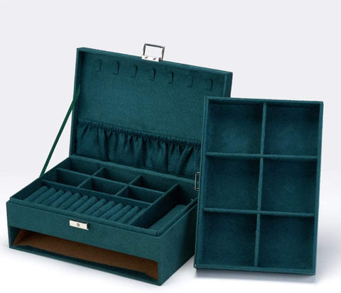 KriShyam® Jewelry Box Case Organizer Large Vintage Jewelry Organizer Boxes Earring Ring Necklace Rack Storage Drawer Container Gift Traveling Western Jewelry For Teen Girls Women(Green)
