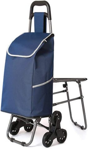 KRISHYAM Folding Shopping Trolley with Seat Shopping Cart Grocery Cart with Seat Cloth Bag and 6 Wheel Utility Shopping Cart for Easy Storage (Blue