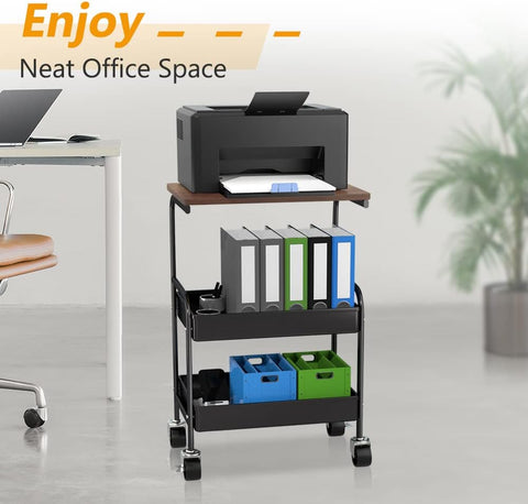 KriShyam ®Rolling Storage Organizer with Wooden Tabletop, Metal Utility, Lockable Wheels for Kitchen, Office, Bedroom (2-Layer Square with Wooden Top)