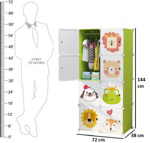KriShyam ® 8 Door Plastic Sheet Wardrobe Storage Rack Closest Organizer for Clothes Kids Living Room Bedroom Small Accessories/bookcase/toys