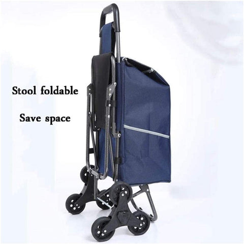 KRISHYAM Folding Shopping Trolley with Seat Shopping Cart Grocery Cart with Seat Cloth Bag and 6 Wheel Utility Shopping Cart for Easy Storage (Blue