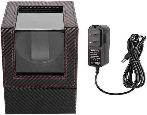 KriShyam® Single Watch Winder for Automatic Watches, Carbon Fiber Leather Automatic Watch Winder, Silent Motor, Transparent Glass Window, Double Ball Bearing Wristwatch Display Case Box