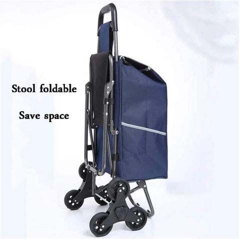KRISHYAM Folding Shopping Trolley with Seat Shopping Cart Grocery Cart with Seat Cloth Bag and 6 Wheel Utility Shopping Cart for Easy Storage (Blue
