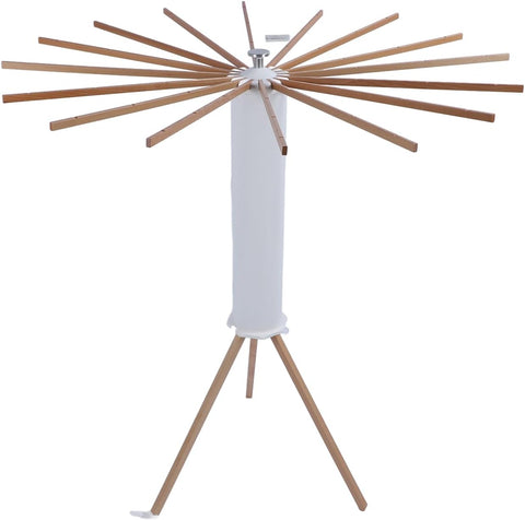 KRISHYAM® 16 Stick Clothes Drying Rack - Portable Indoor/Outdoor Laundry Airer | Space-Saving Tripod Design | Natural Bamboo & White Finish (16 Stick-White & Wooden)