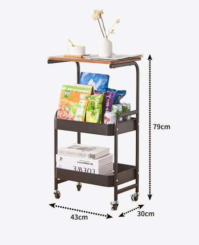 KriShyam ®Rolling Storage Organizer with Wooden Tabletop, Metal Utility, Lockable Wheels for Kitchen, Office, Bedroom (2-Layer Square with Wooden Top)