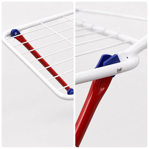 KRISHYAM® Foldable Clothes Drying Stand for Home, Metal Laundry Drying Rack with Foldable Wings, Multiple Hanging Rods & X-Frame, Space-Saving Clothes Stand for Balcony & Indoor Use, 180 x 54 x 105 cm, Red & White