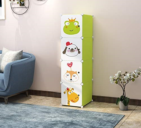 KriShyam® Portable Closet Wardrobe Cube Wardrobe for Hanging Clothes, Modular Cabinet for Space Saving, Ideal Storage Organizer Cube for Books, Toys, Towels (4 Box Pink, Green, Blue, Tower)